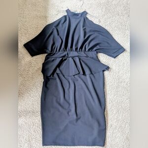 Boohoo Elegant Black Open Shoulder Peplum Women's Dress